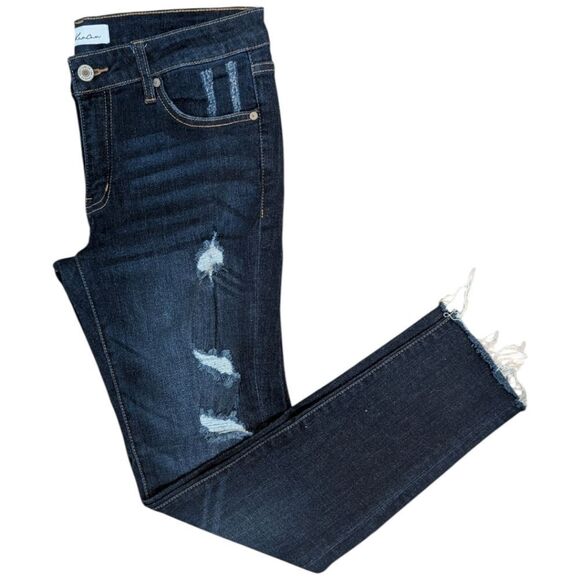 Kancan Dark Wash Distressed Skinny Jeans Raw hem Women's Size 9/28 - Picture 3 of 7